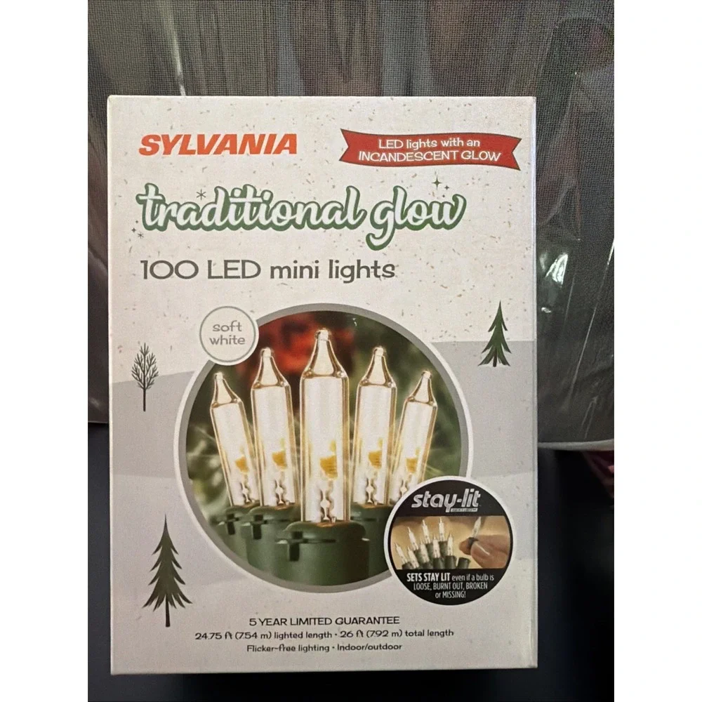 SYLVANIA 100 Traditional Glow LED Mini Lights SOFT WHITE 26ft ~ New
